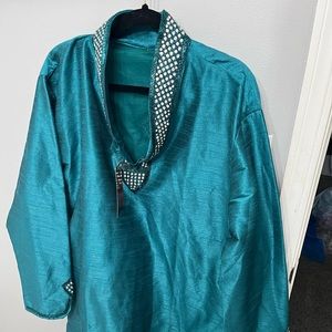 Teal Kurta embellished with rhinestone